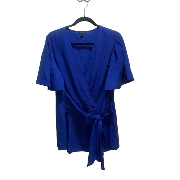 EUC Ann Taylor Wrap Top - Cobalt Blue Tie Waist - Size 14 - Picture 8 of 10